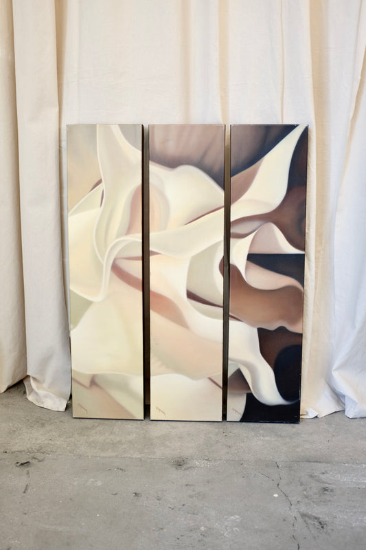 Triptych Floral Painting, "brugmansia", by David Kerstetter