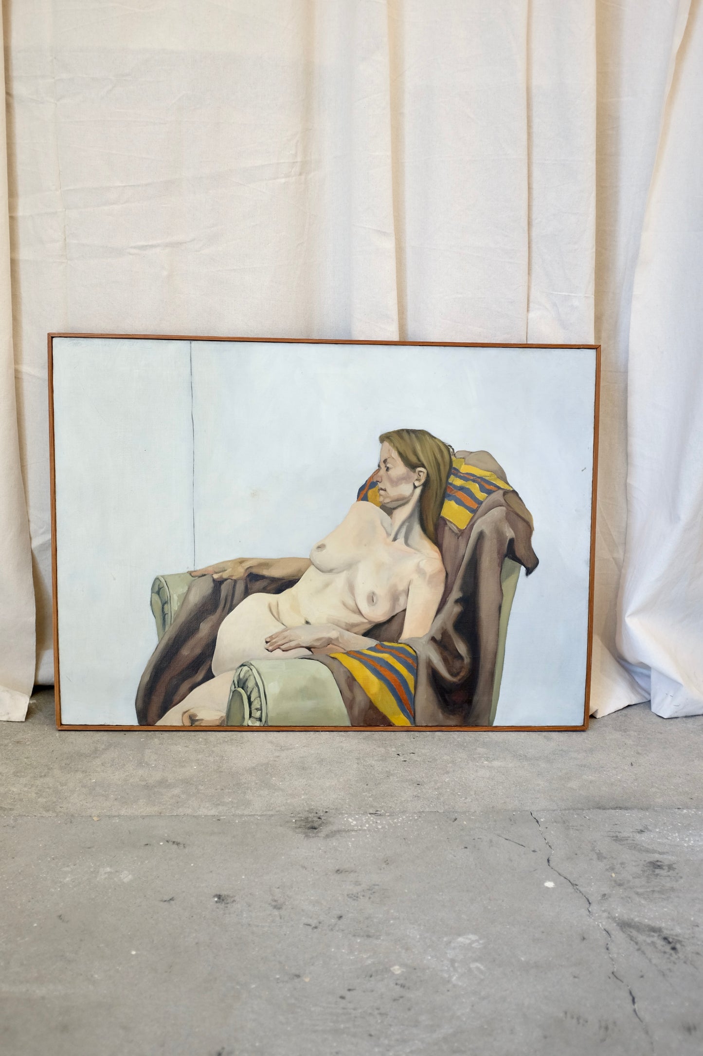 Reclining Nude with Blanket, Framed Painting, Ellen Howell, 1974