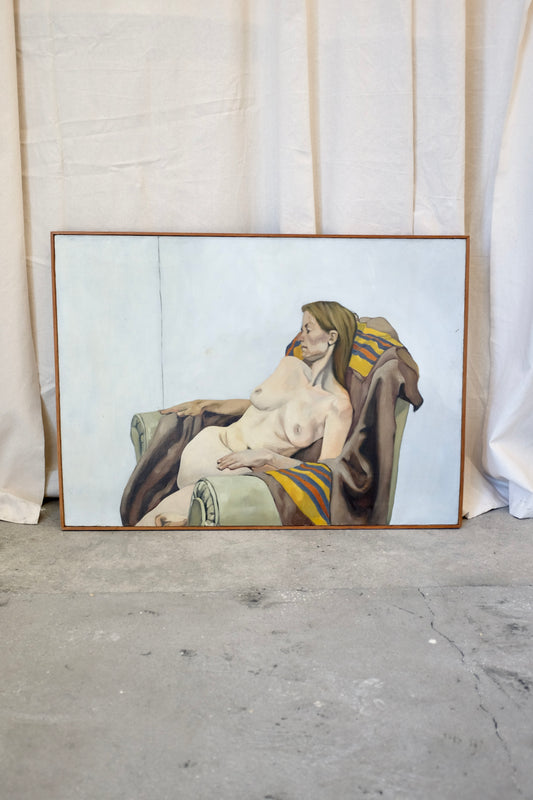 Reclining Nude with Blanket, Framed Painting, Ellen Howell, 1974