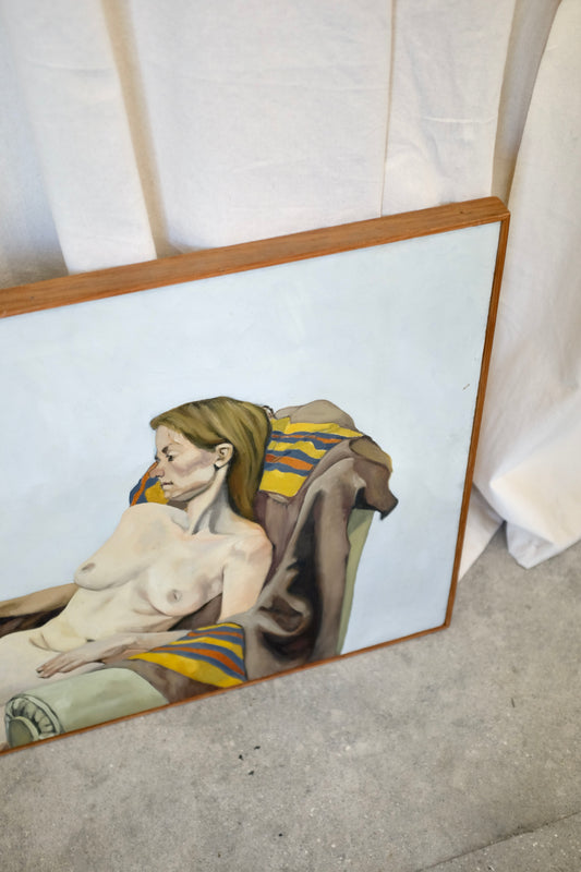 Reclining Nude with Blanket, Framed Painting, Ellen Howell, 1974