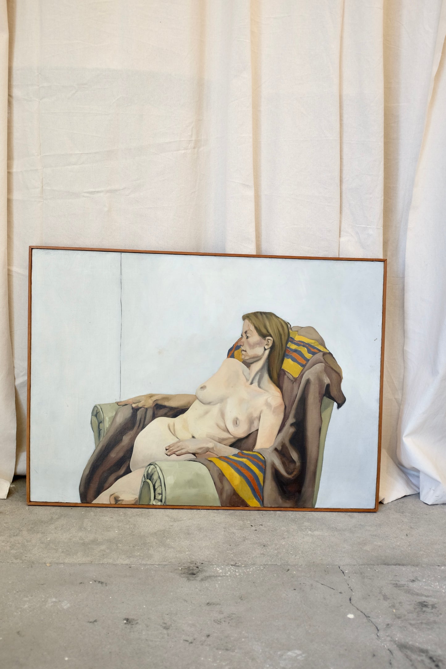 Reclining Nude with Blanket, Framed Painting, Ellen Howell, 1974