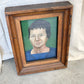 Framed Portrait of Woman on Green, Oil on Plywood