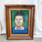 Framed Portrait of Woman on Green, Oil on Plywood