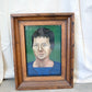 Framed Portrait of Woman on Green, Oil on Plywood