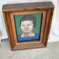 Framed Portrait of Woman on Green, Oil on Plywood