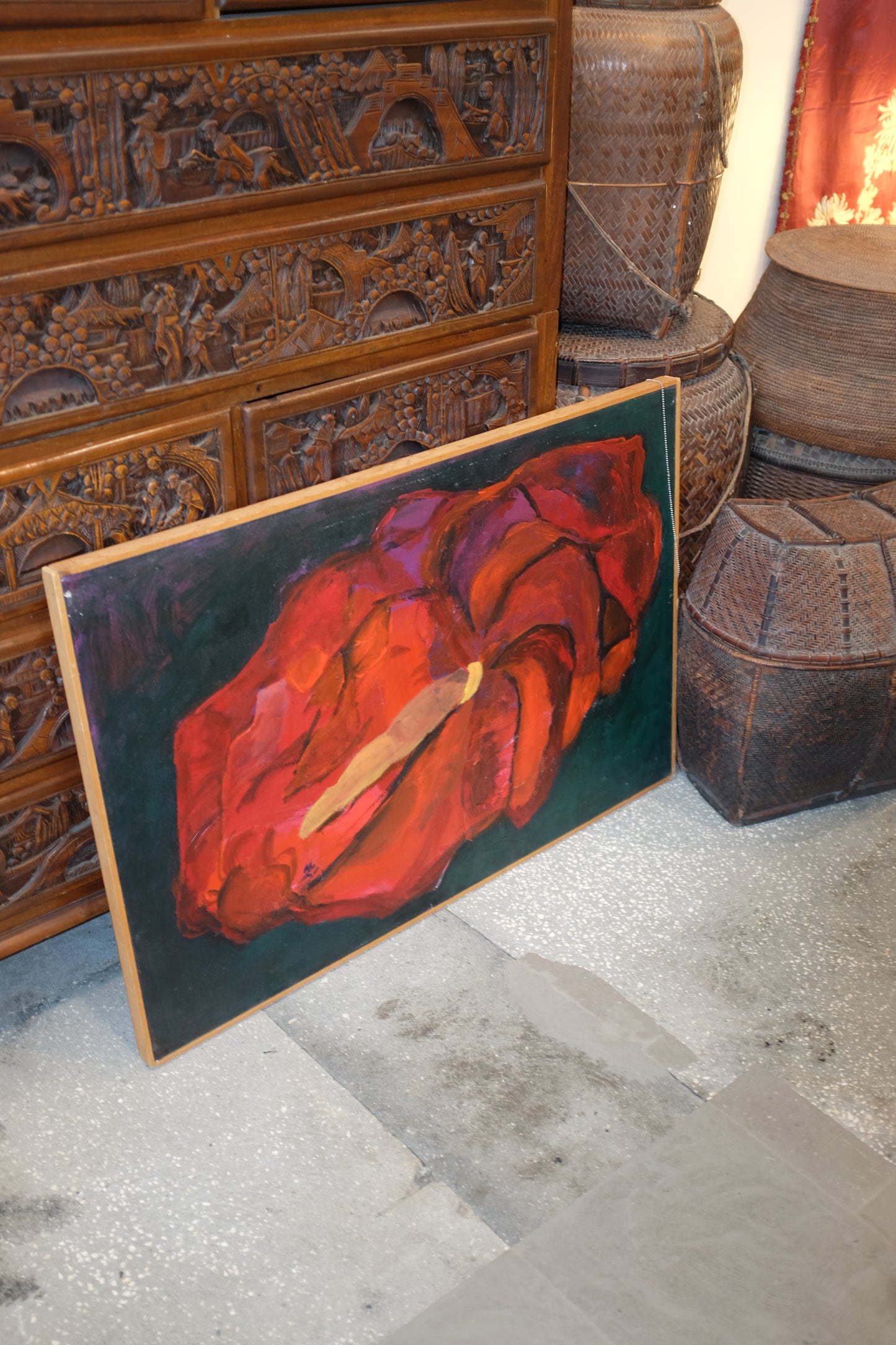 Georgia on My Mind, Framed Anthurium Floral Painting, Virginia Parkum