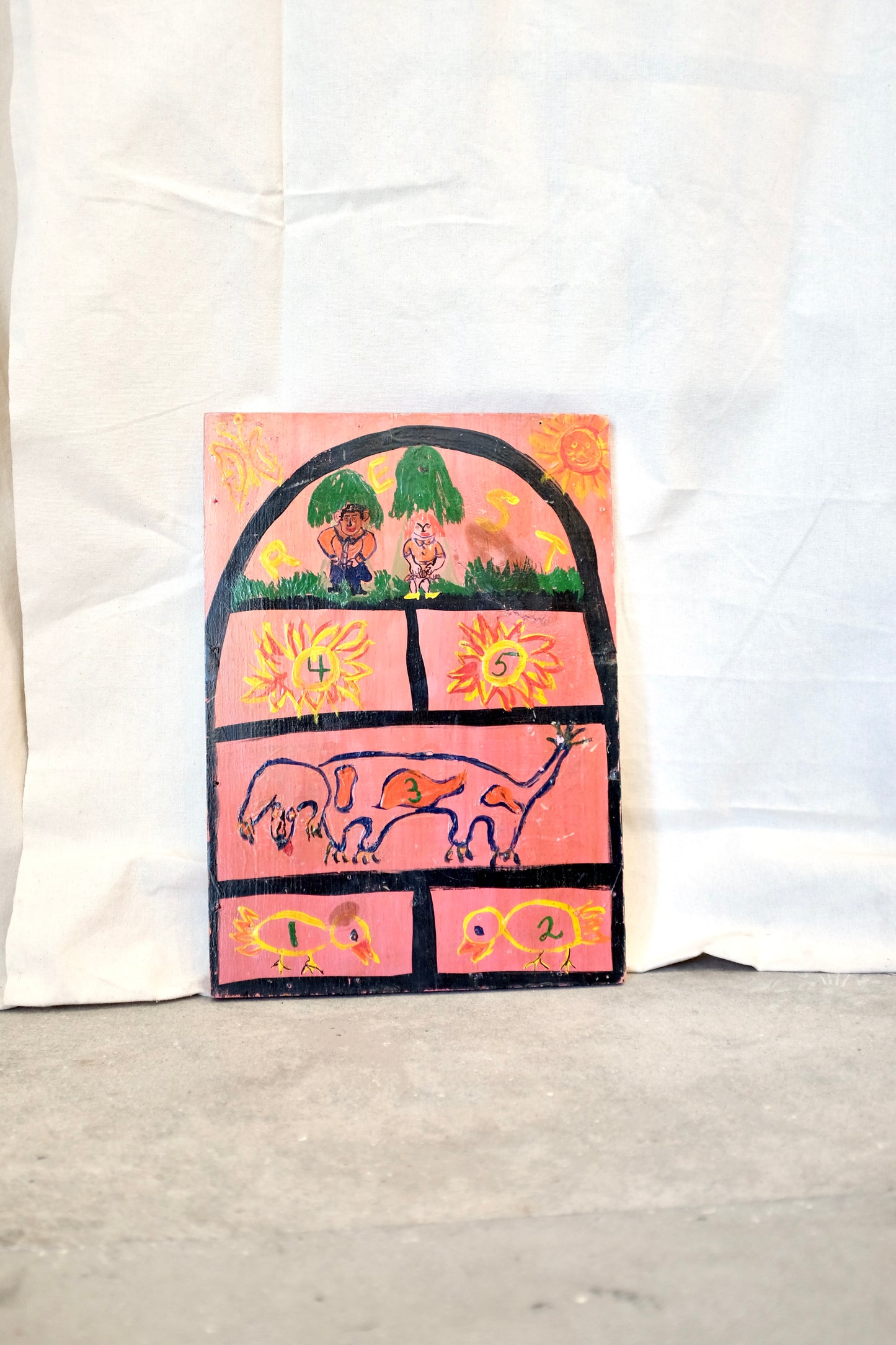"Hopscotch" Folk Art Painting on Board