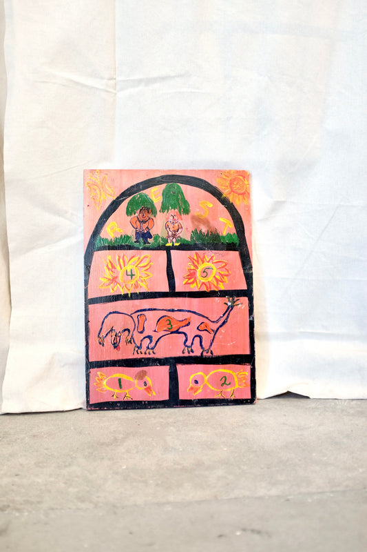 "Hopscotch" Folk Art Painting on Board