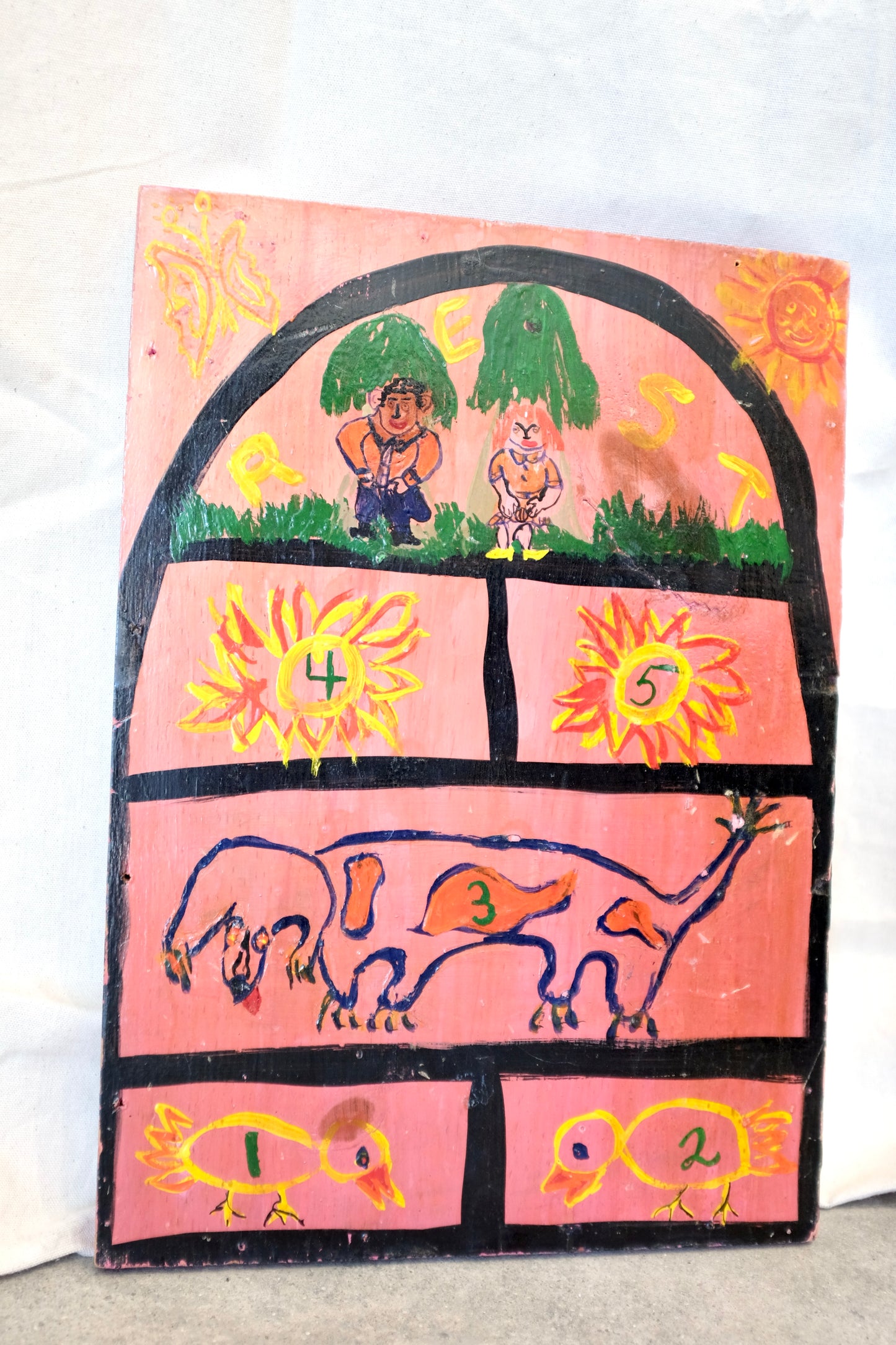 "Hopscotch" Folk Art Painting on Board