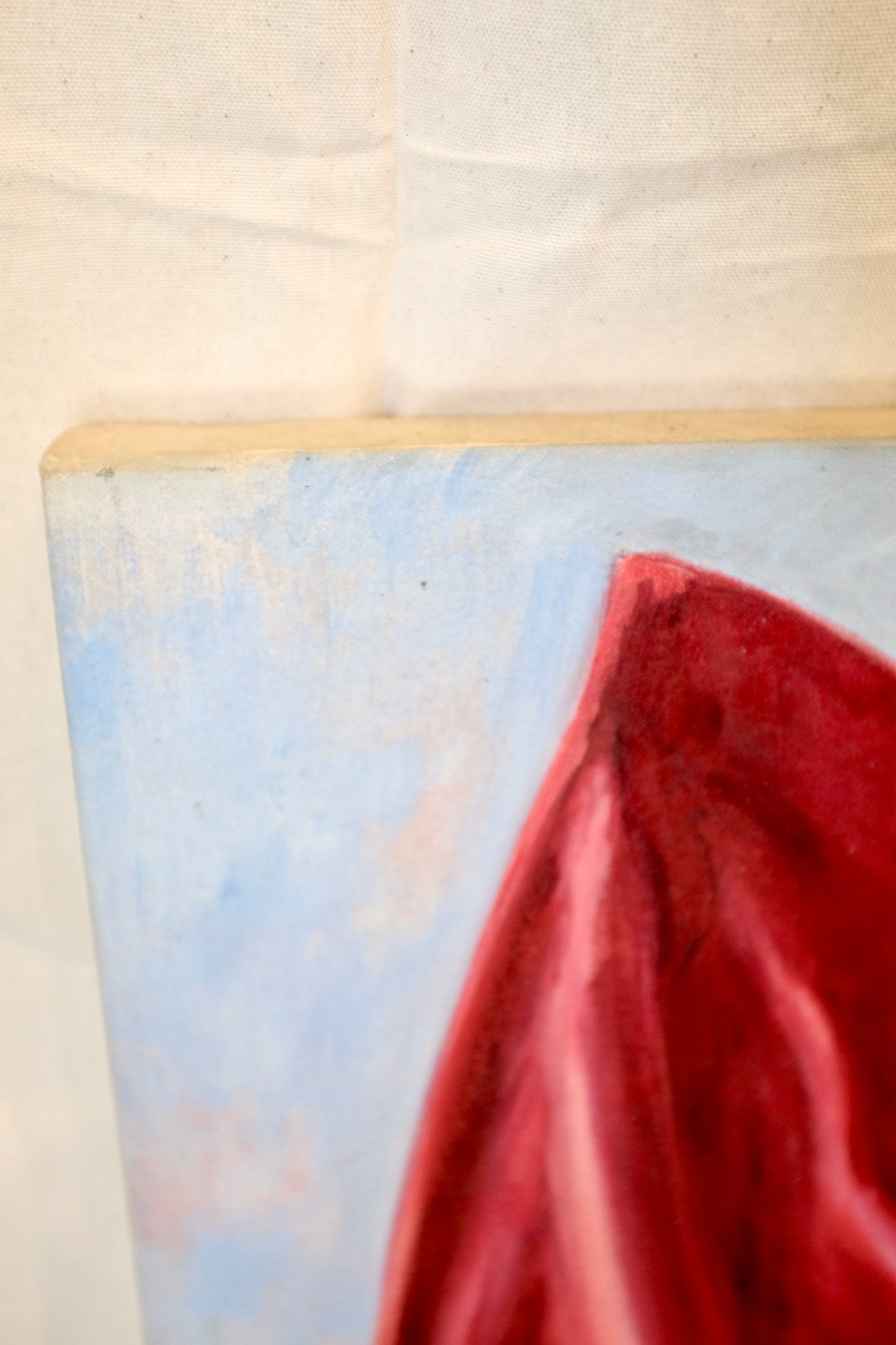 Draped Fabric on Cityscape Oil Paintings, Pair Available