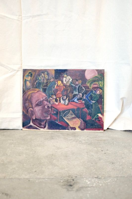 Colorful Bar Scene Painting on Board