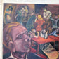 Colorful Bar Scene Painting on Board