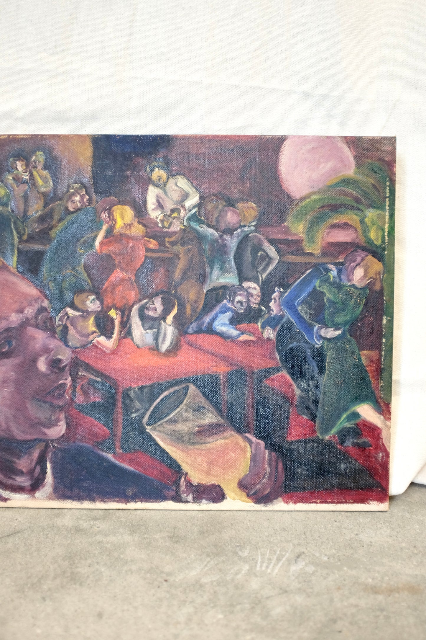 Colorful Bar Scene Painting on Board