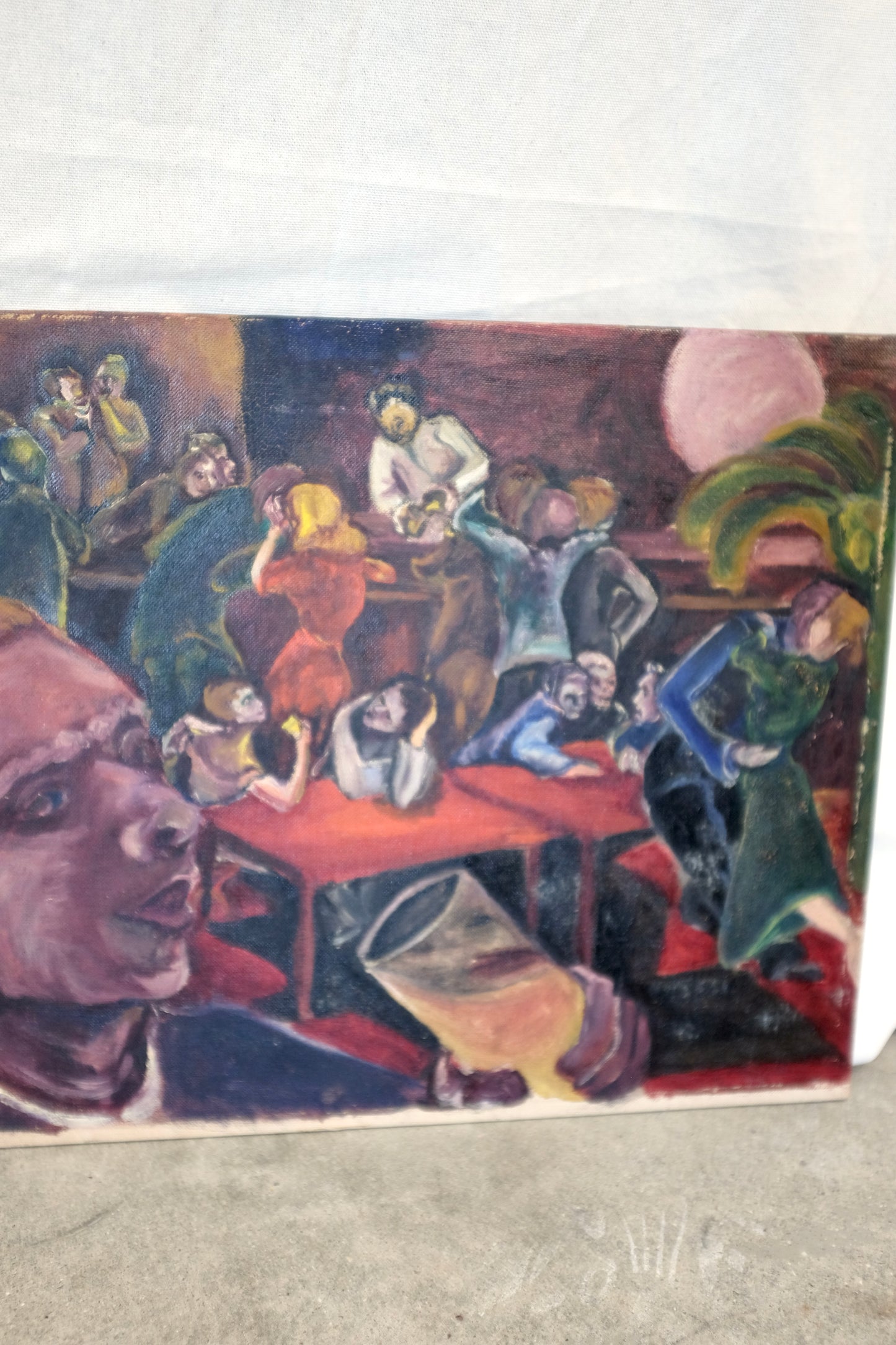 Colorful Bar Scene Painting on Board