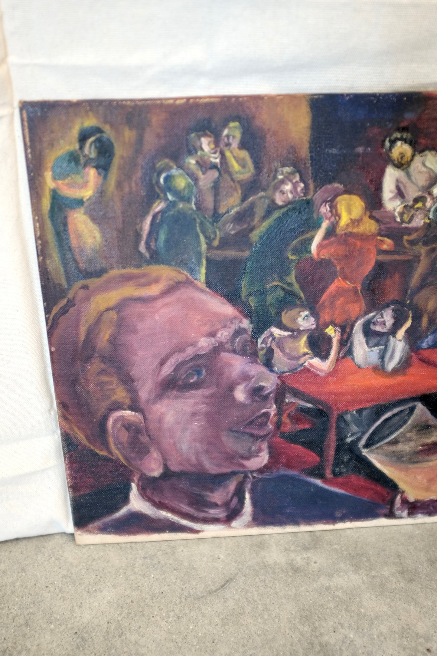 Colorful Bar Scene Painting on Board