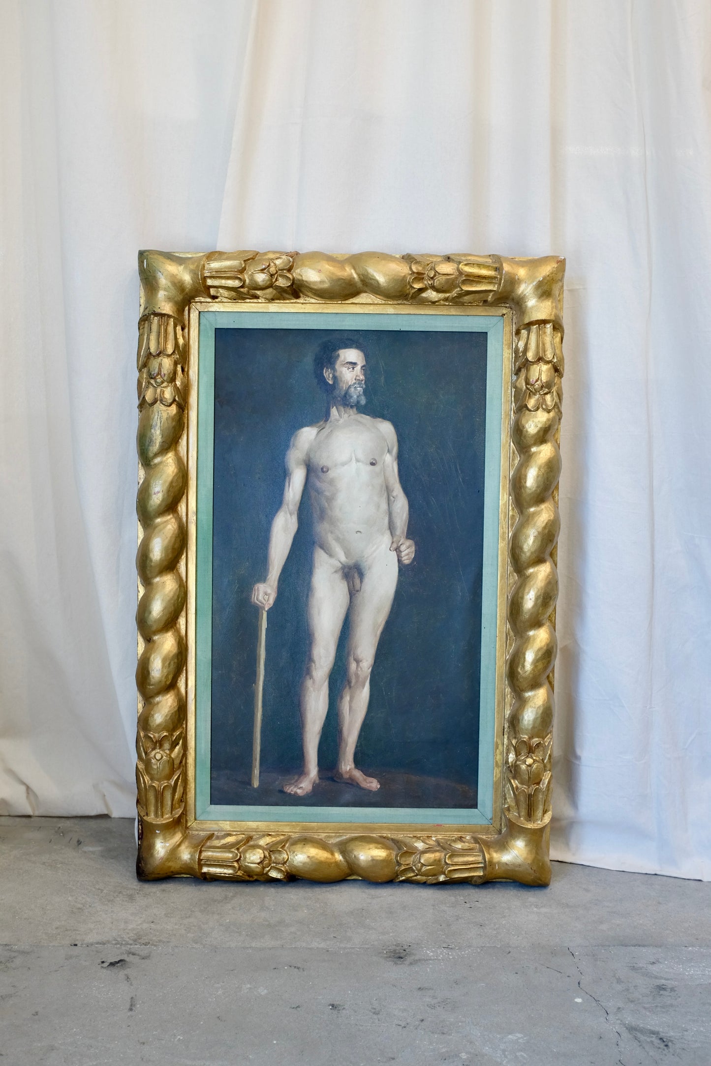 Standing Male Nude Portrait in Twisted Gilt Frame