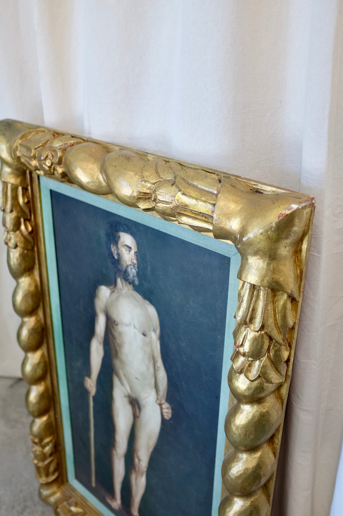 Standing Male Nude Portrait in Twisted Gilt Frame