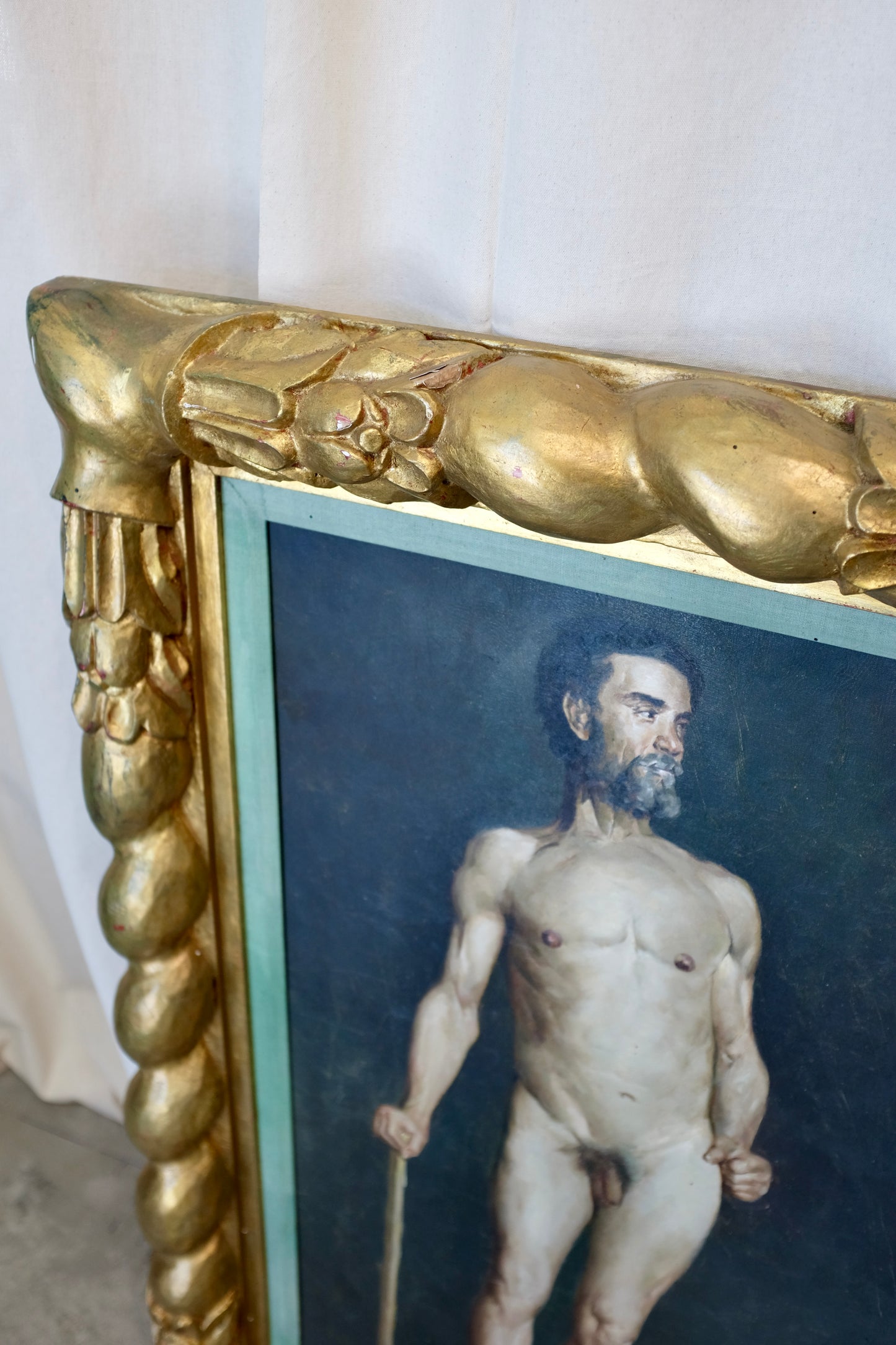 Standing Male Nude Portrait in Twisted Gilt Frame