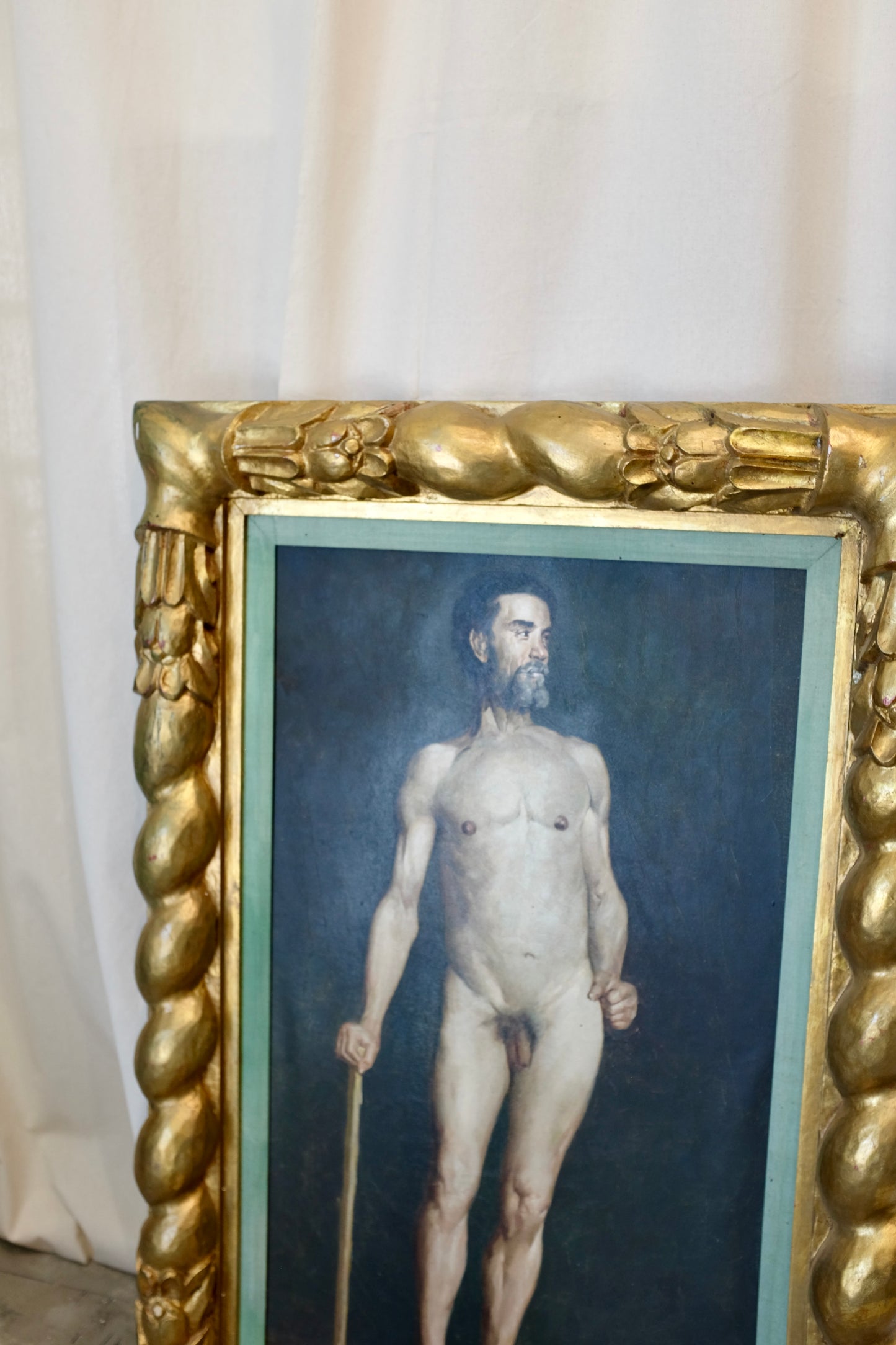 Standing Male Nude Portrait in Twisted Gilt Frame