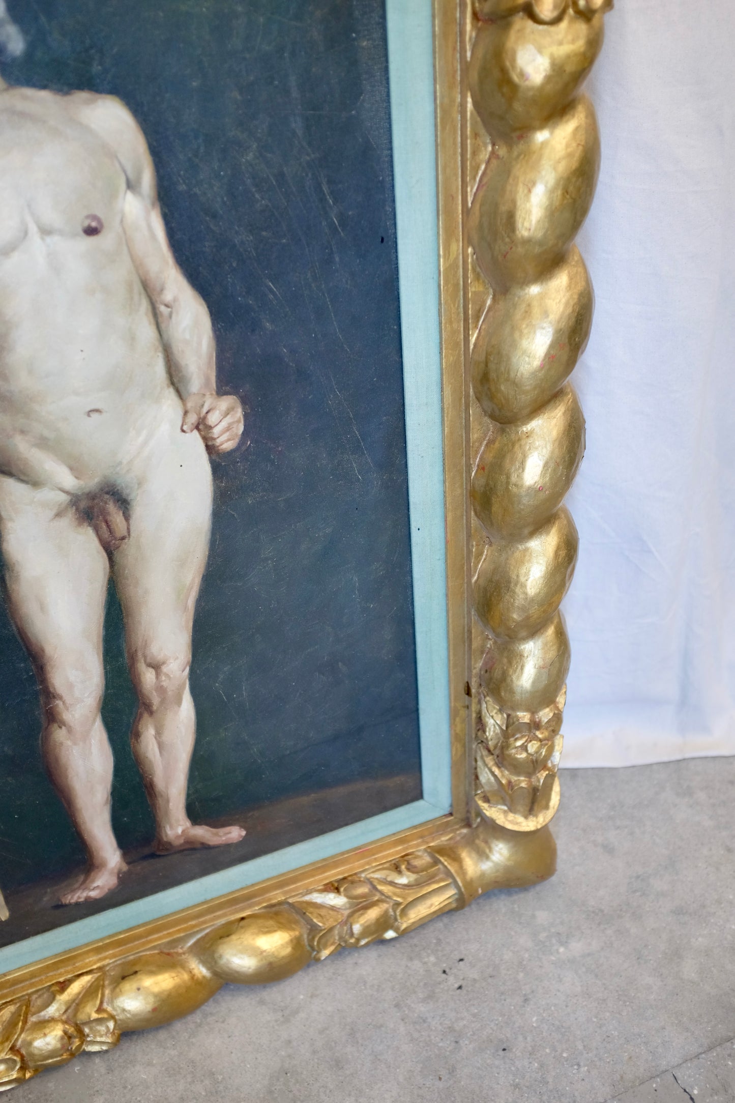 Standing Male Nude Portrait in Twisted Gilt Frame