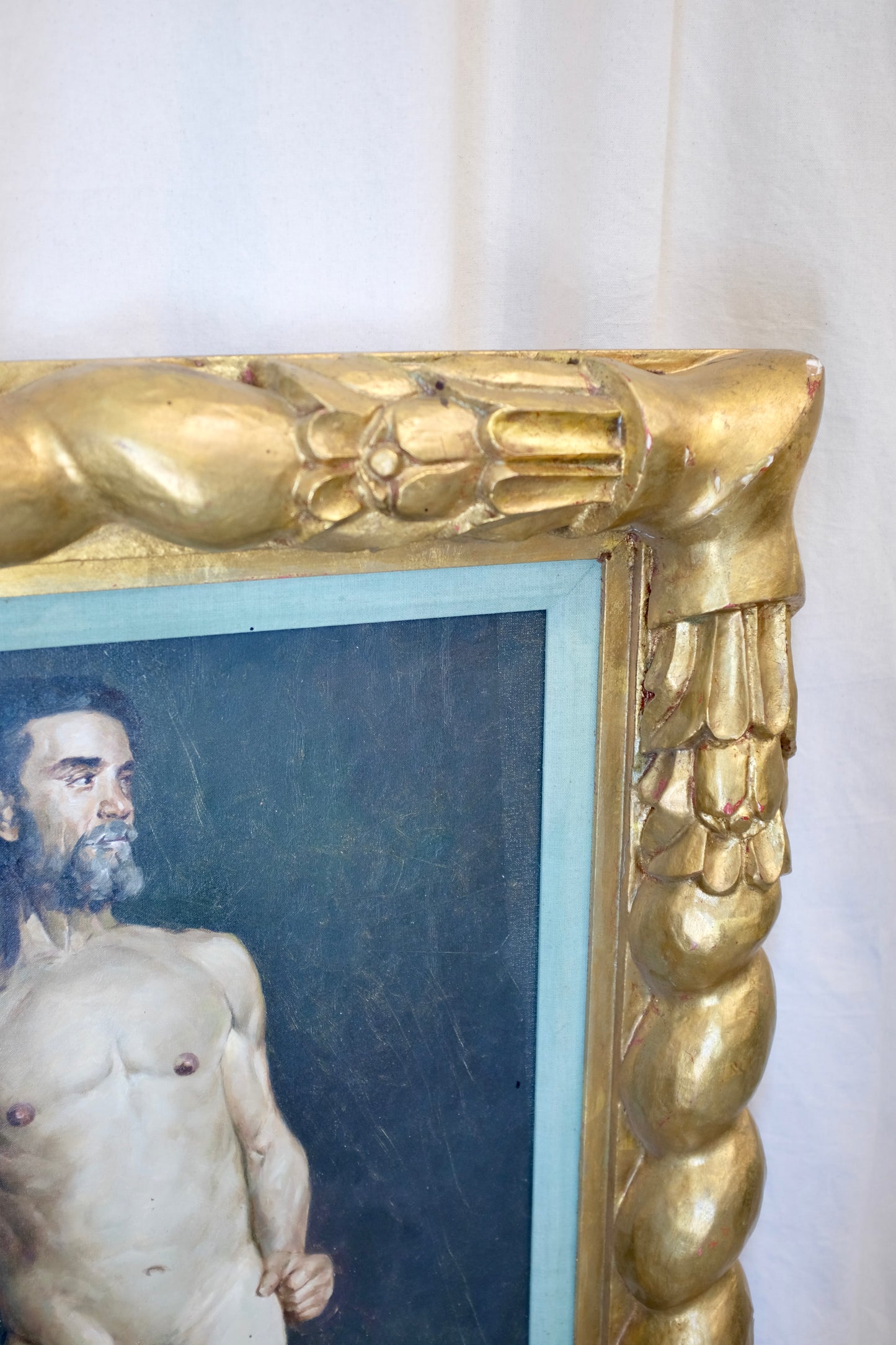 Standing Male Nude Portrait in Twisted Gilt Frame