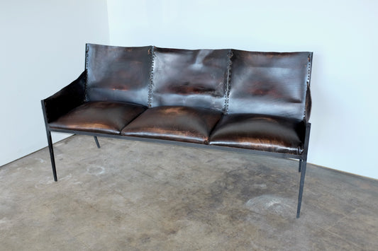 Jean Michel Frank Style Iron and Leather Sofa