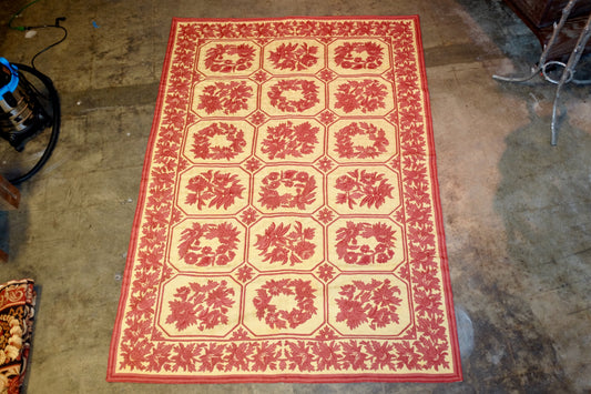 Red and Yellow Floral Needlework Rug 9'x6'