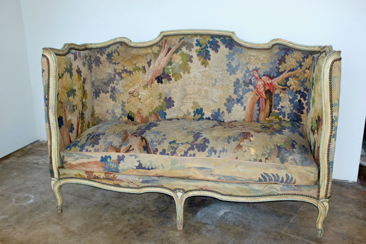 Antique Tapestry-covered Louis XV French High-back Settee