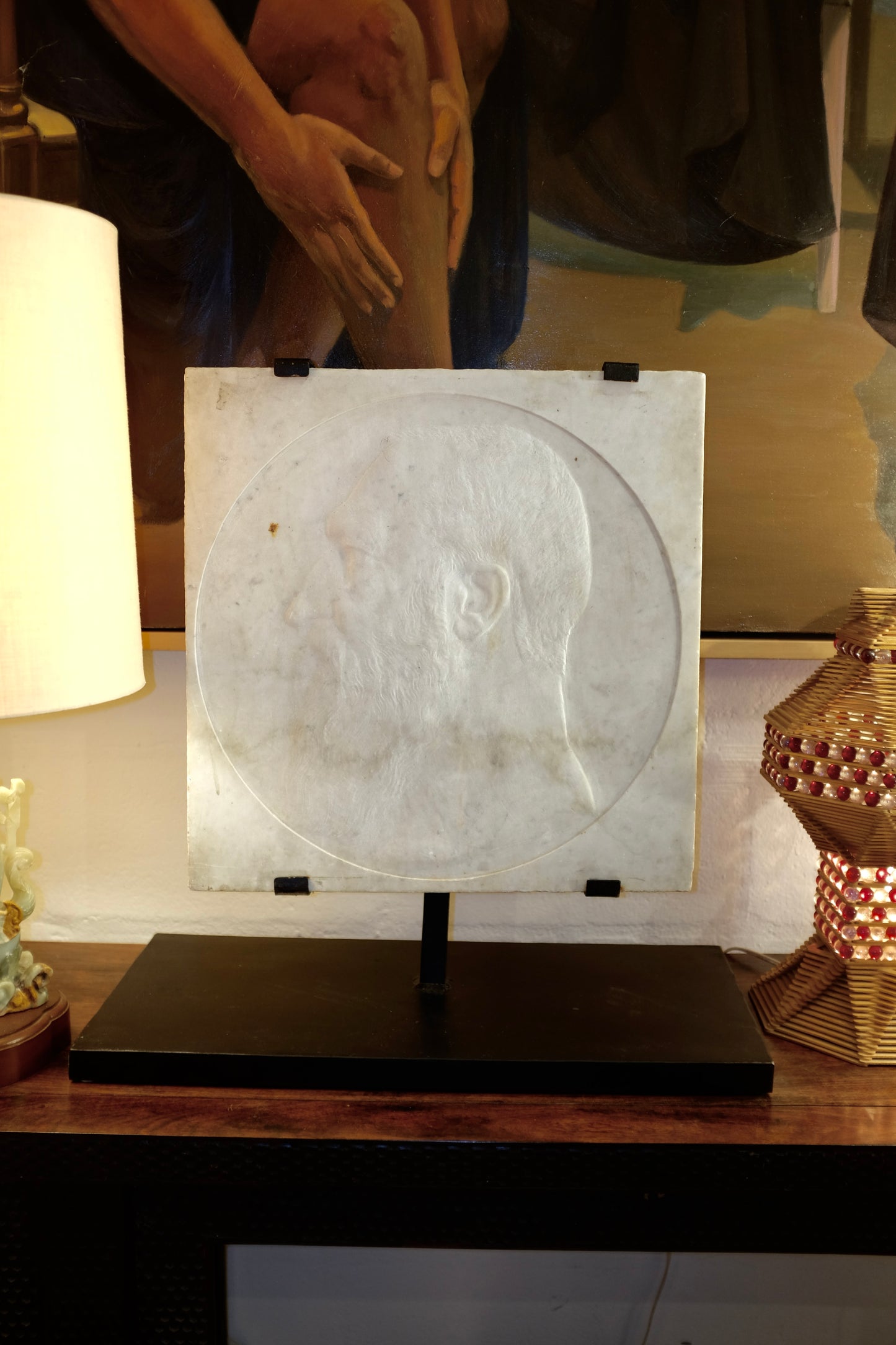 Marble Slab Relief Portrait on Stand