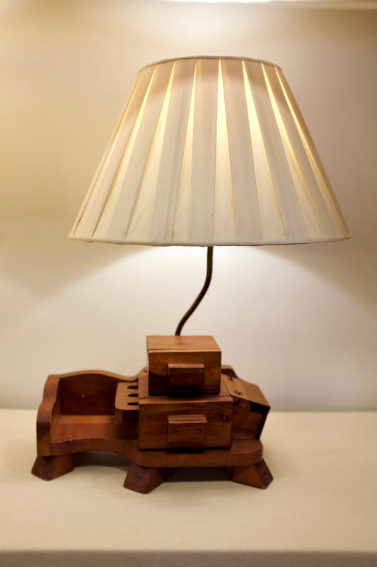 Handmade Wood Lamp with Compartments