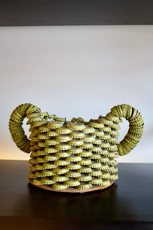 Yellow Folk Art Bottlecap Basket