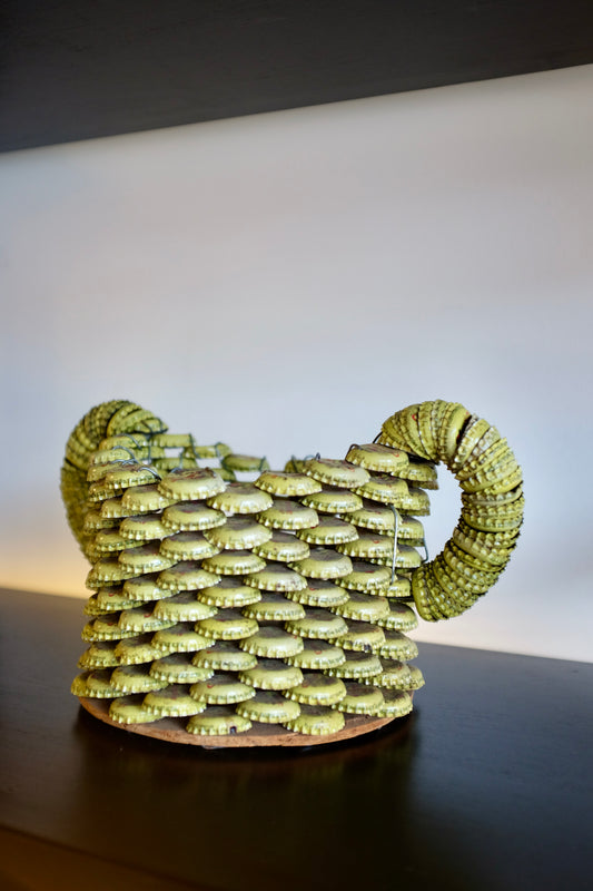 Yellow Folk Art Bottlecap Basket