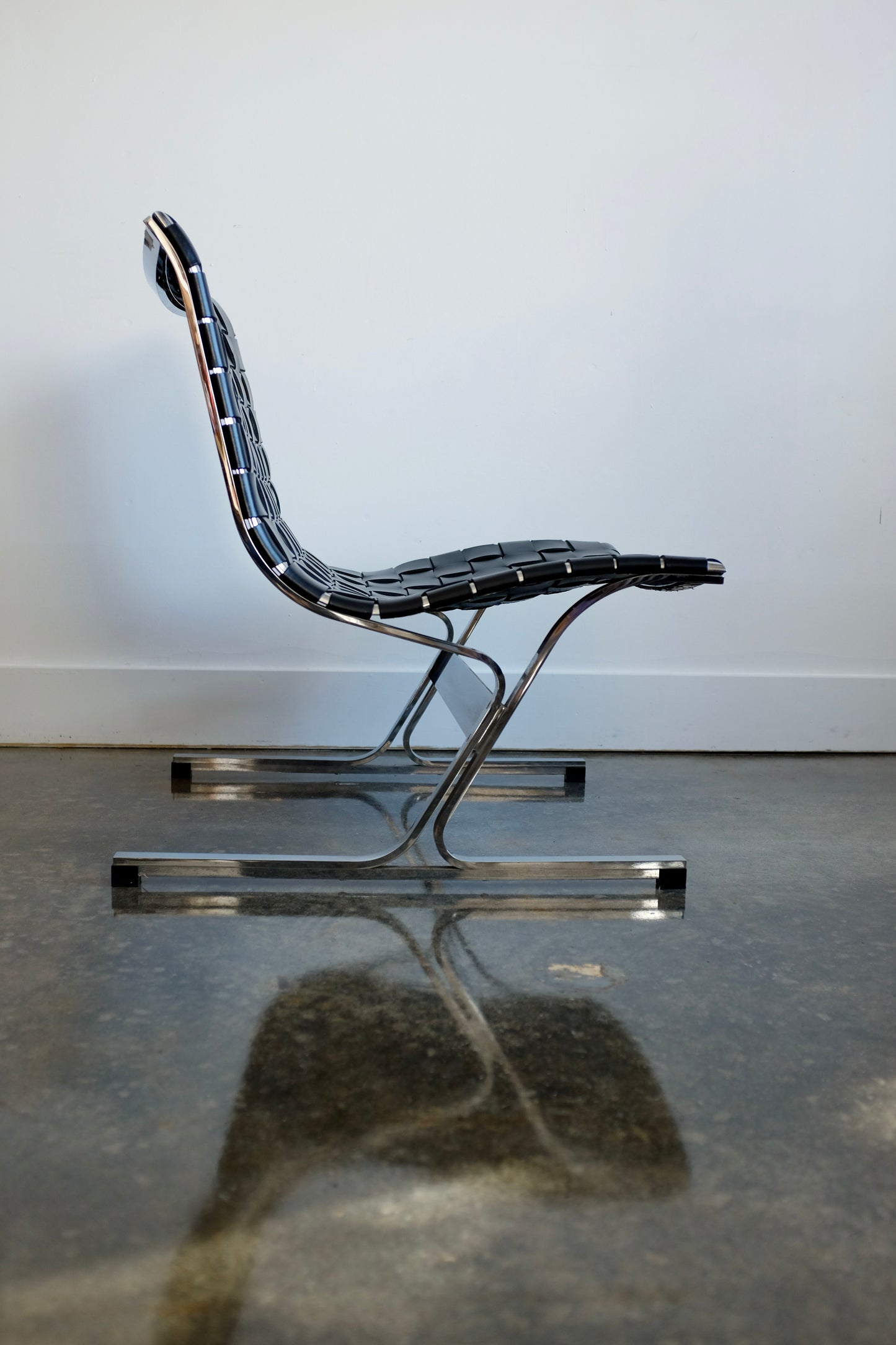 Leather and Chrome PLR 1 Chair, Ross Littell for ICF