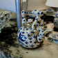 Chinese Blue & White Porcelain Teapot with Silvered Metal Accents, 12.5"h