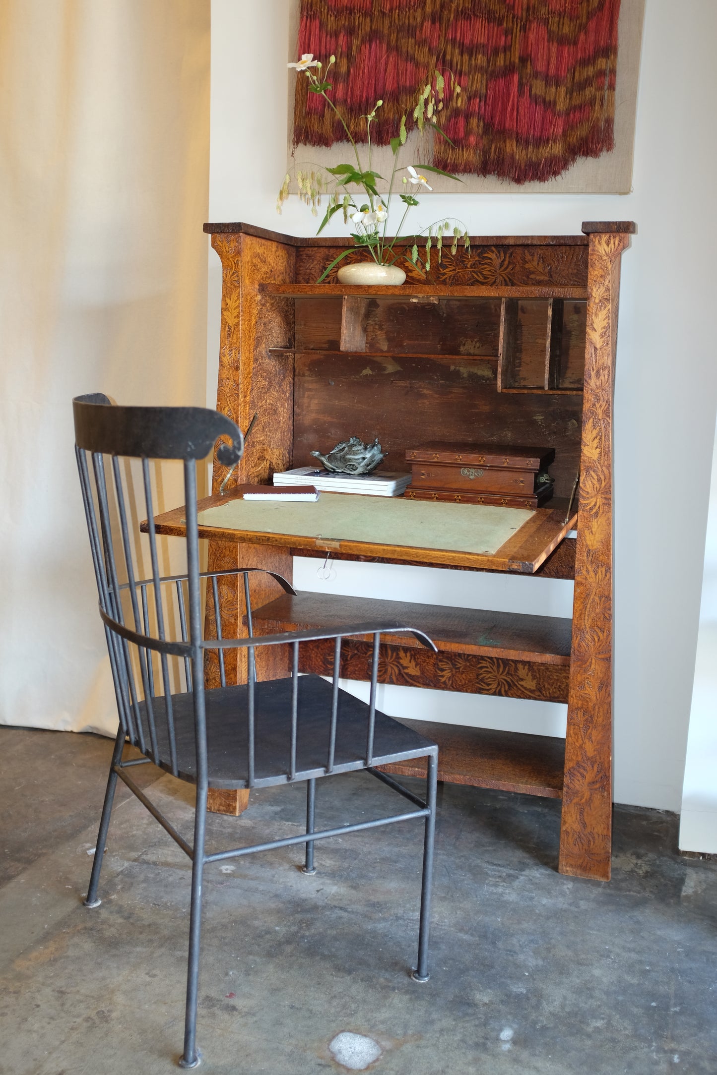 Pyrography Fall-front Desk, Early 1900s