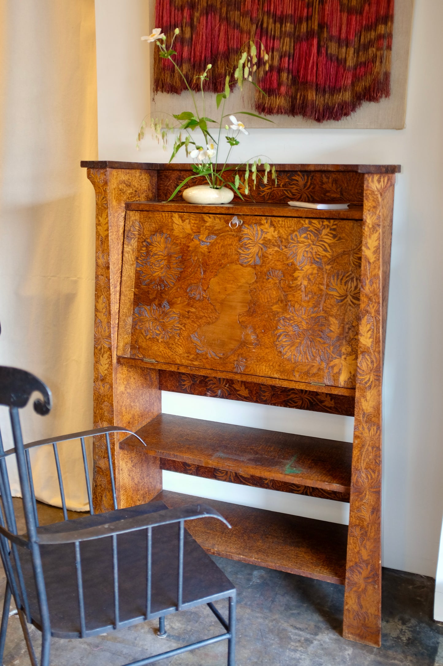 Pyrography Fall-front Desk, Early 1900s