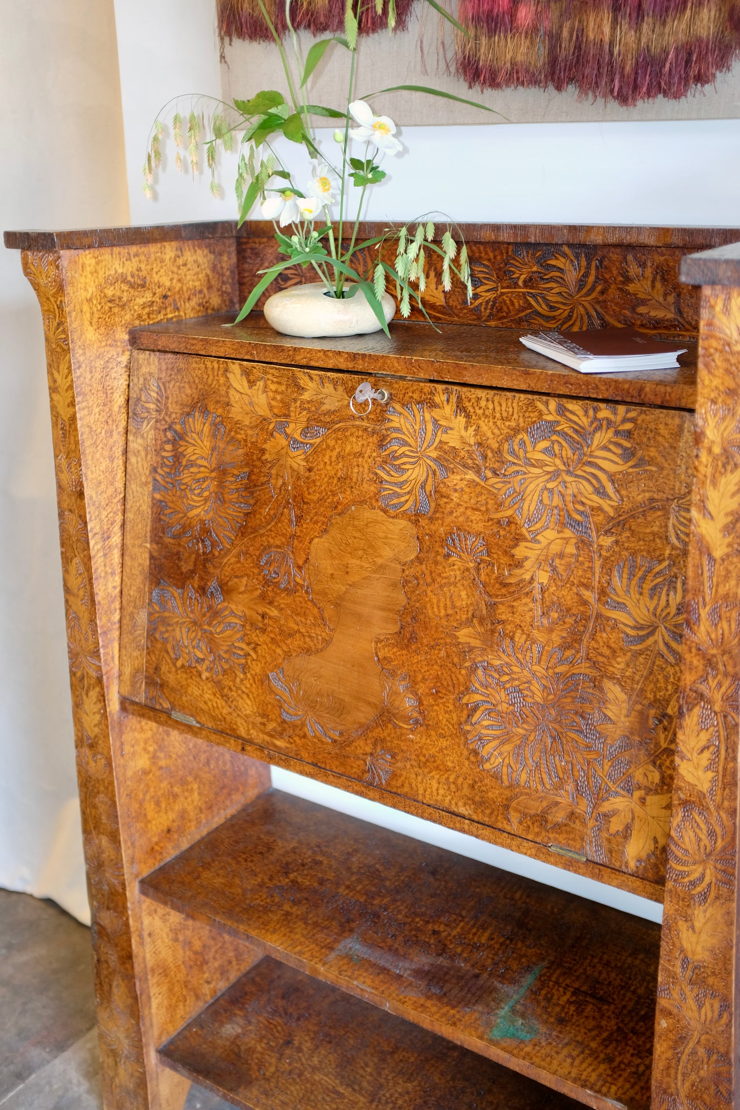 Pyrography Fall-front Desk, Early 1900s