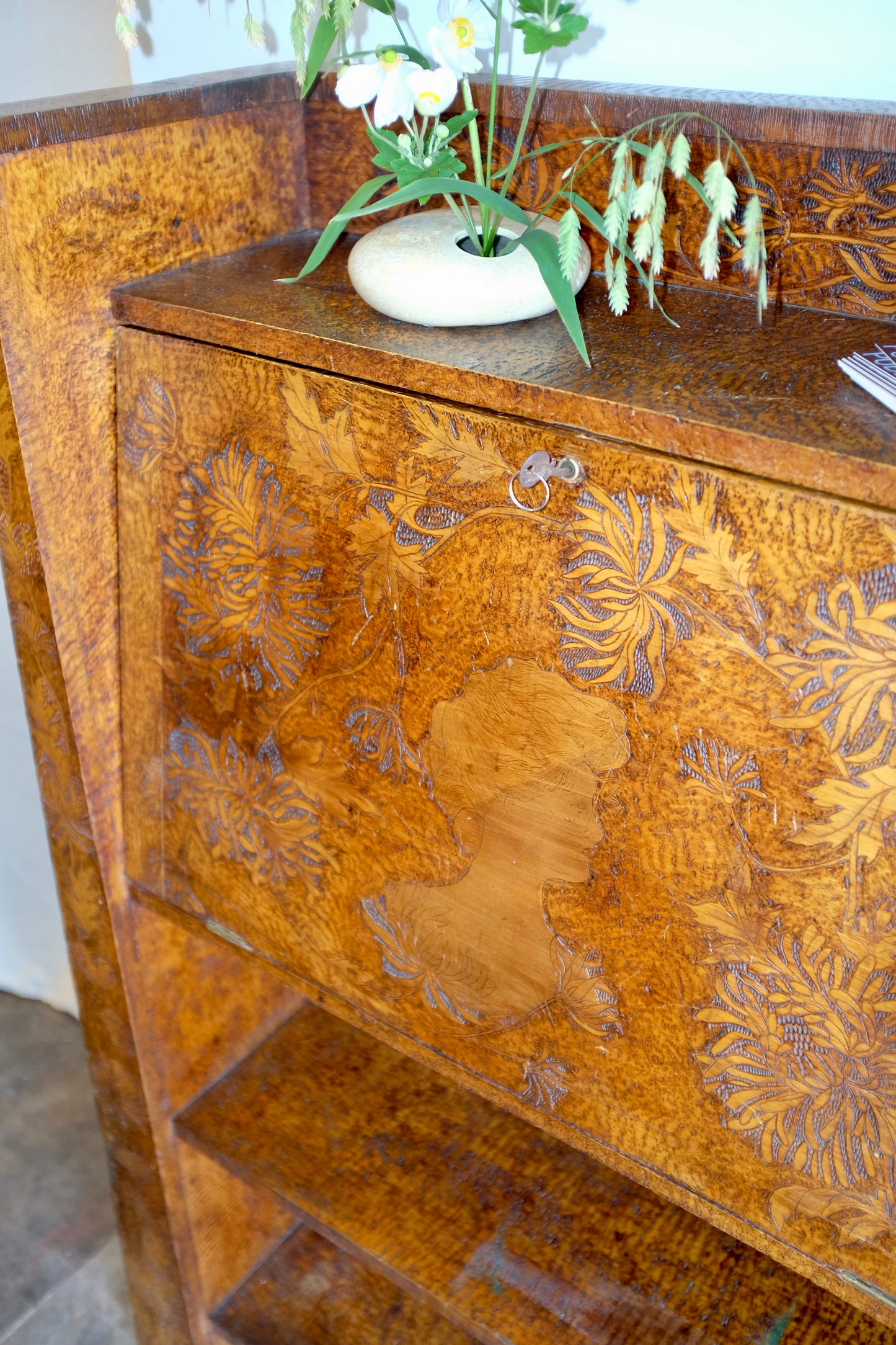 Pyrography Fall-front Desk, Early 1900s