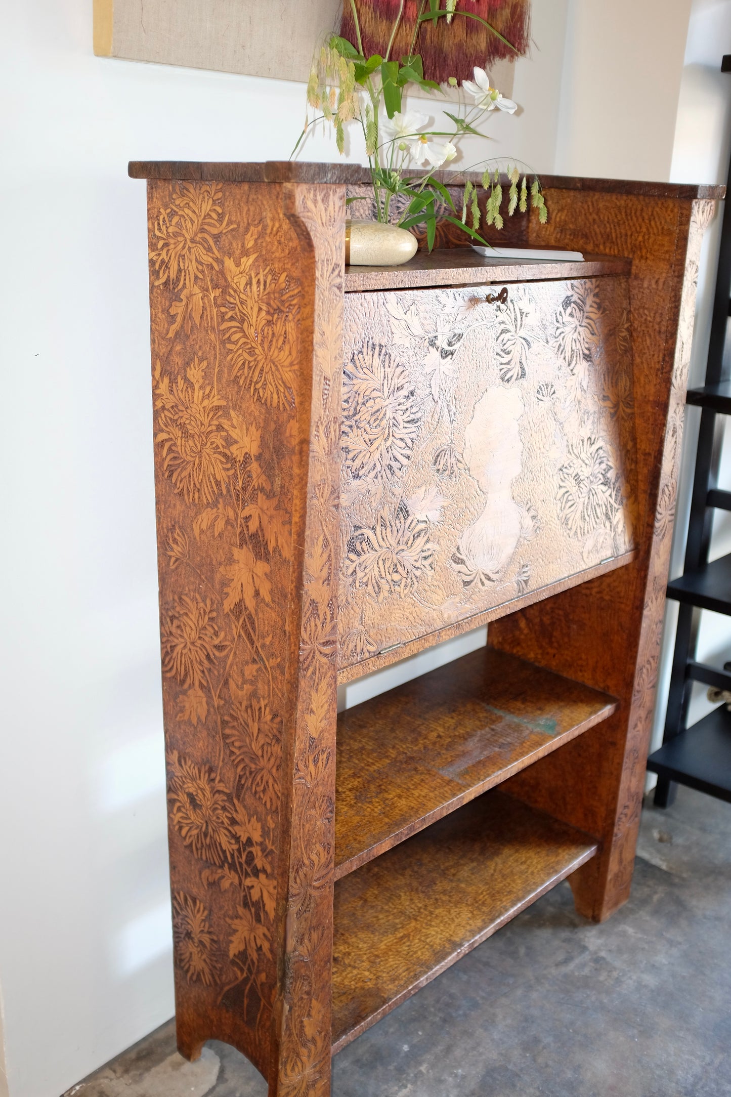 Pyrography Fall-front Desk, Early 1900s