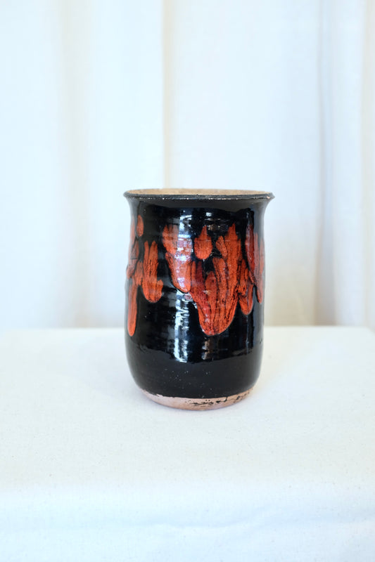 Black and Red Glazed Ceramic Vase