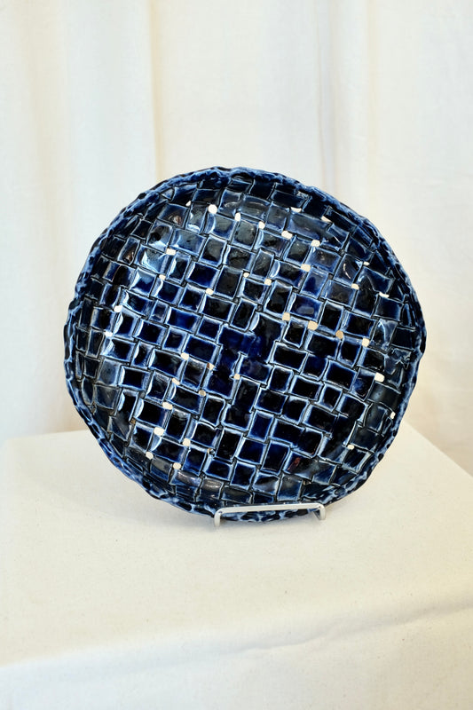 Blue Handmade Ceramic Woven Platter