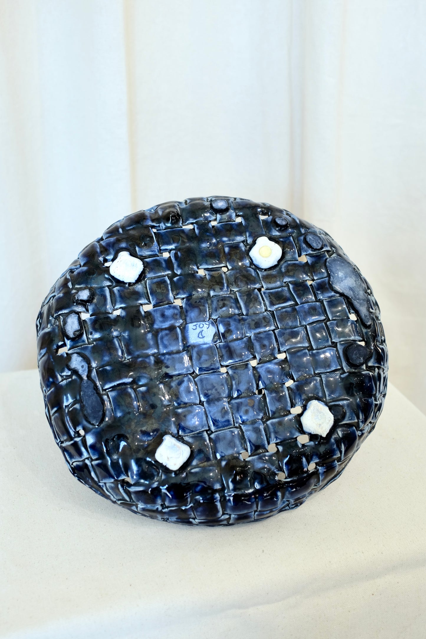 Blue Handmade Ceramic Woven Platter