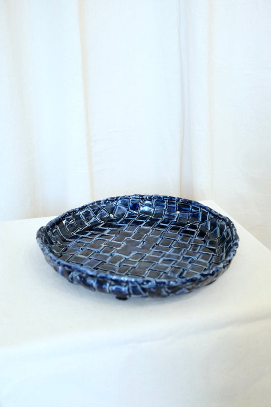 Blue Handmade Ceramic Woven Platter