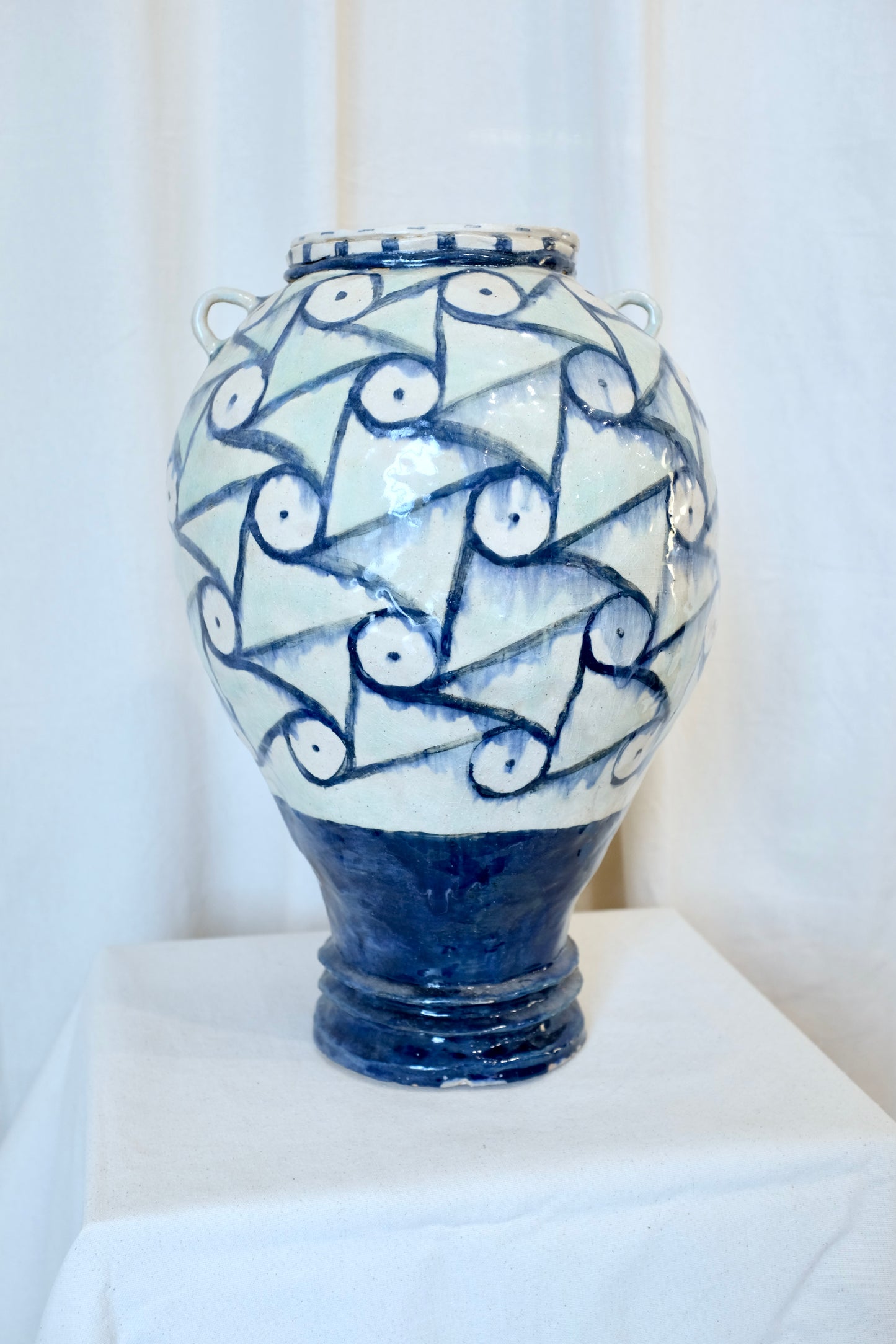 Large Blue and White Handmade Ceramic Vase