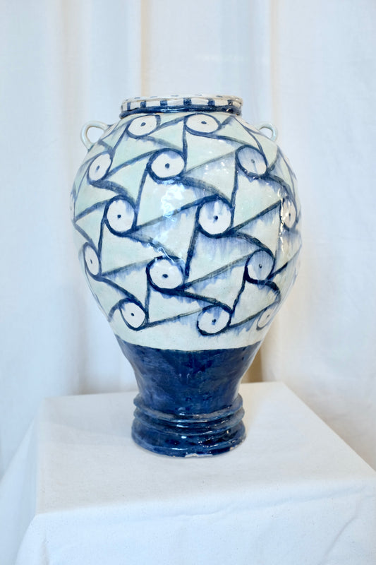 Large Blue and White Handmade Ceramic Vase