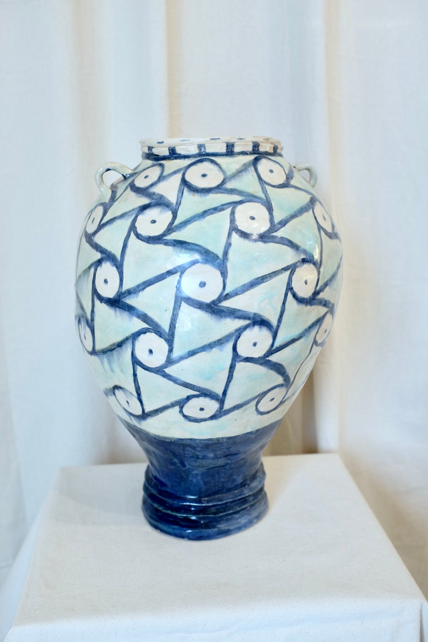 Large Blue and White Handmade Ceramic Vase
