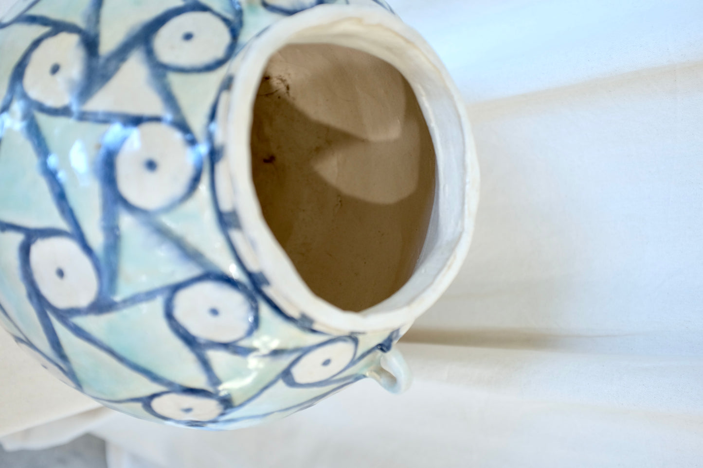 Large Blue and White Handmade Ceramic Vase