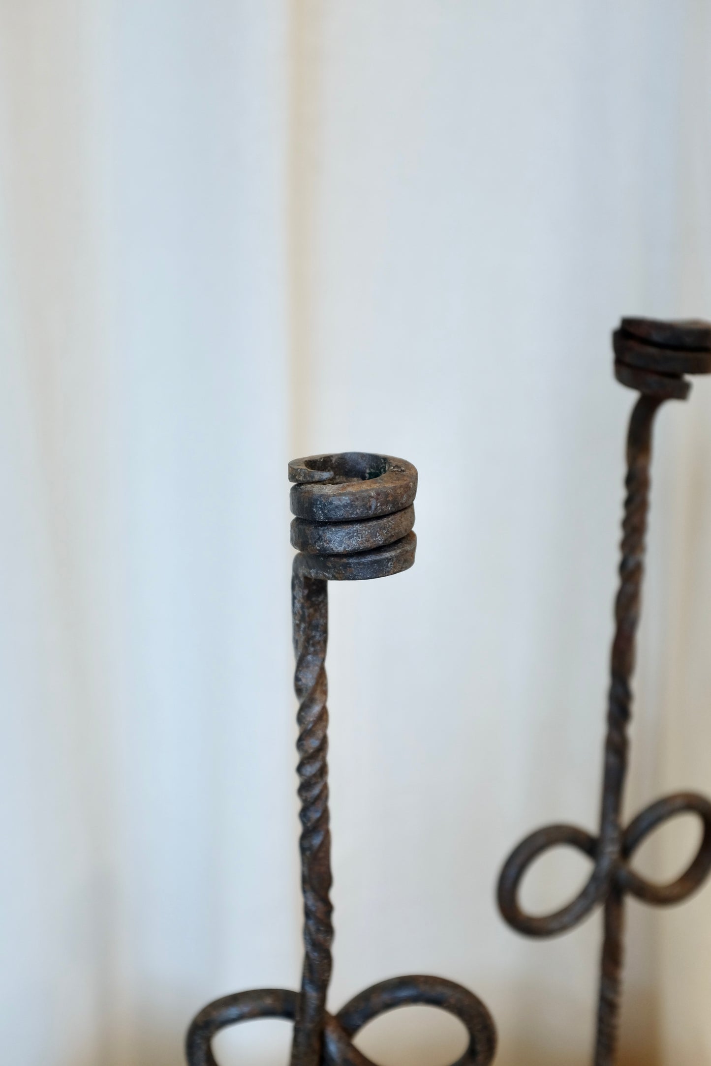 Wrought Iron Coiled Candlesticks, Pair