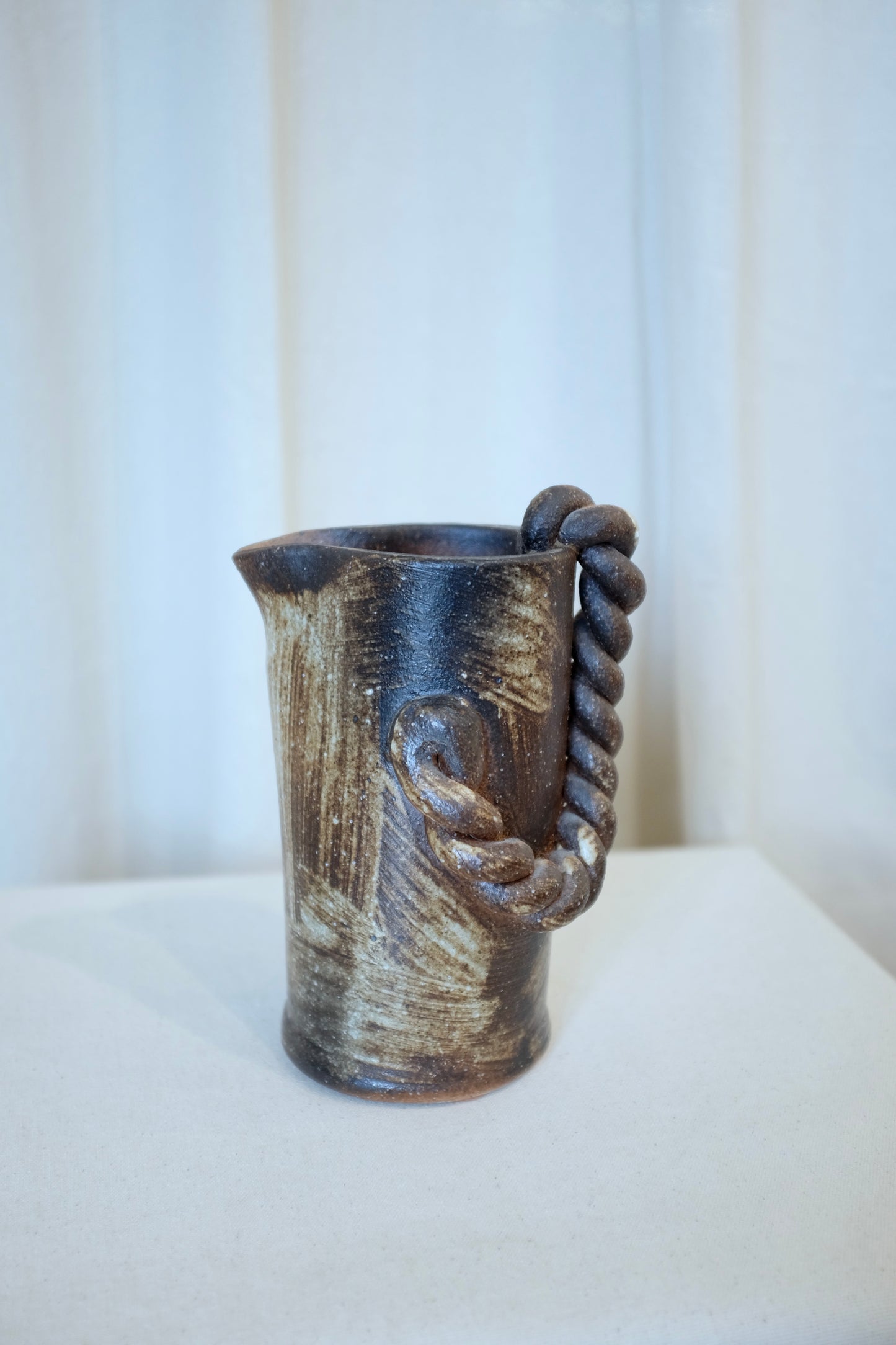 Japanese Ceramic Vase with Twisted Handle