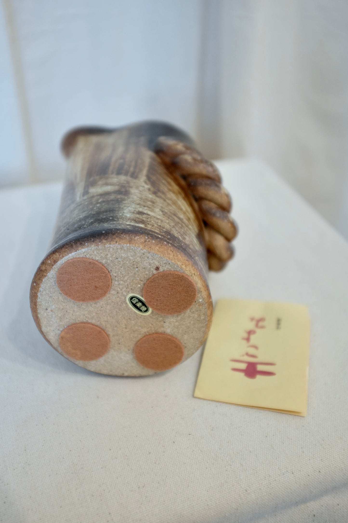 Japanese Ceramic Vase with Twisted Handle